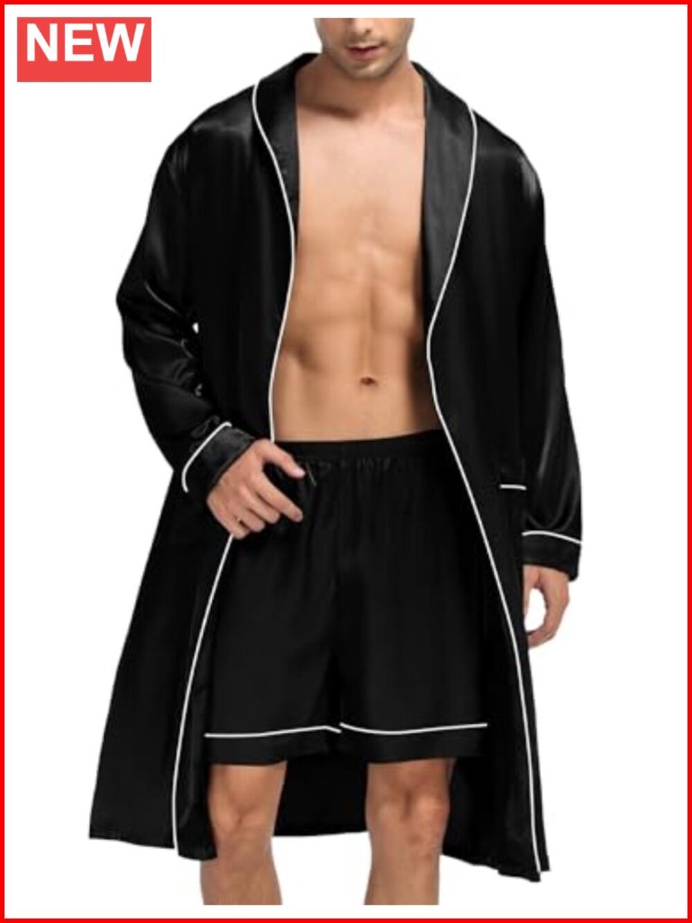 Men's Satin Robe and Shorts Set Silky Kimono Bathrobe Lightweight Loungewear
